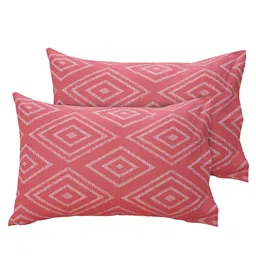 Huesland Comfort White & Peach Geometric 144 TC Cotton King Bedsheet & 2 Pillow Covers image 4