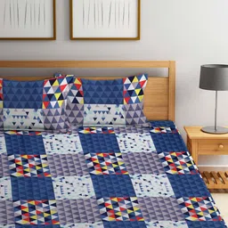 Arrabi Blue & Orange Graphic 300 TC 2 King Bedsheet with 4 Pillow Covers image 5