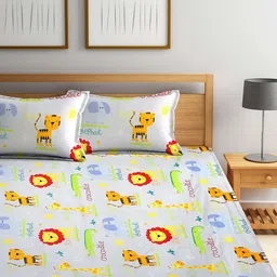 Arrabi Blue & Yellow Graphic 300 TC 2 King Bedsheet with 4 Pillow Covers image 4