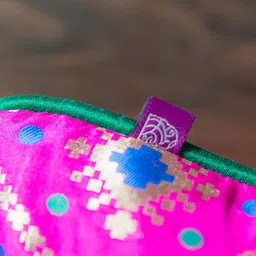 RoyalDeco Pink & Green 2 Pieces Brocade & Zari Geometric Square Cushion Covers image 3