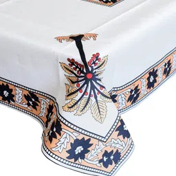 Kuber Industries White & Orange Printed 4 Seater Table Cover image 4