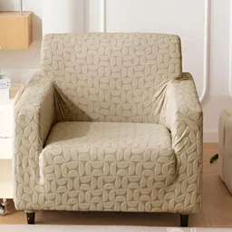 HOUSE OF QUIRK Camel Brown Jacquard 1 Piece Single Seater Sofa Cover With Arms image 2