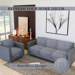 Kuber Industries Grey & Black 10 Pieces Printed Cotton Sofa Cover image 3