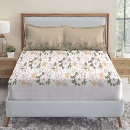 MYTRIDENT White & Grey Floral 210 TC Cotton King Bedsheet with 2 Pillow Covers-picture-46