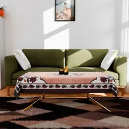 Kuber Industries Brown & White 11 Pieces Printed Cotton Sofa Cover & Table Cover image 3