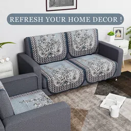 Kuber Industries Blue & White Printed Cotton Sofa Cover image 5
