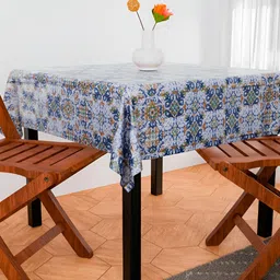Kuber Industries Blue & White Floral Printed Reversible Table Cover image 2