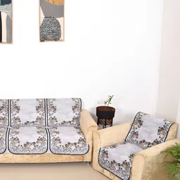 BELLA TRUE Grey & Brown 6 Pieces Printed 5 Seater Sofa Covers image 2