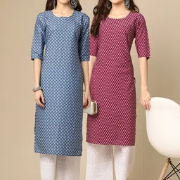 7threads KALINI Pack Of 2 Women Blue & Red Printed Crepe Kurta image 1