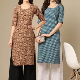 7threads KALINI Women Pack of 2 Printed Crepe Kurta image 1