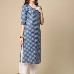 7threads KALINI Women Blue & Green Pack Of 2 Geometric Printed Crepe Kurta image 3