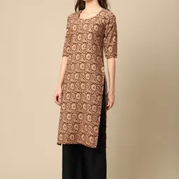 7threads KALINI Women Pack of 2 Beige & Burgundy Floral Printed Block Print Crepe Kurta image 3