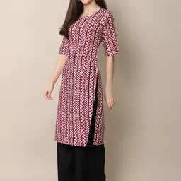 7threads KALINI Women Maroon & Blue Geometric Printed Block Print Handloom Crepe Kurta image 3