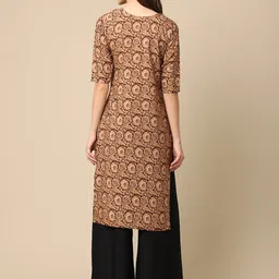 7threads KALINI Women Pack Of 2 Black & Brown Geometric Printed Block Print Handloom Crepe Kurtas image 5