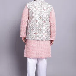 SOJANYA PLUS Floral Embroidered Regular Cotton Linen Kurta With Pyjamas & Nehru Jacket image 2