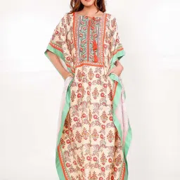 The Kaftan Company Cream Floral Relaxed Kaftan Nightdress-picture-20
