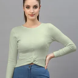 Friskers Sea Green Fitted Rib Crop Top image 1