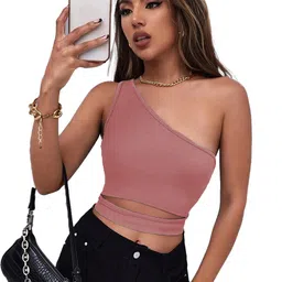BAESD One Shoulder Opaque Cut Sleeves Crop Top-picture-26