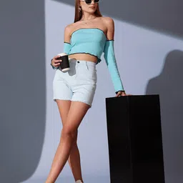 STREET 9 Off-Shoulder Solid Crop Bardot Top-image-28