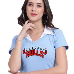 TABADTOD Shirt Collar Short Sleeves Typographic Printed Crop Top-picture-53