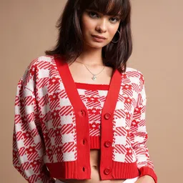 Tokyo Talkies Checked Crop Top with Cardigan-picture-5