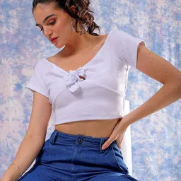Freehand by The Indian Garage Co Women Tie-Up Neck Crop Top-picture-21