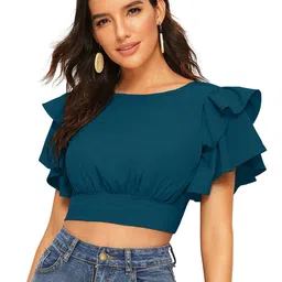 Sanwariya Silk Flutter Sleeve Blouson Crop Top image 1