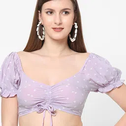 VASTRADO Purple Floral Print Sweetheart Neck Cotton Crop Top-picture-12