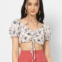 VASTRADO Floral PrintedPuff Sleeve Crop Top-image-71