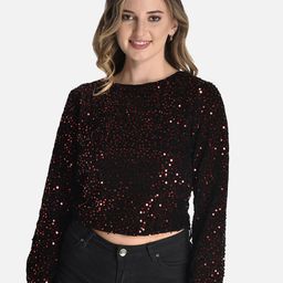 StyFun Embellished Velvet Crop Top-picture-6