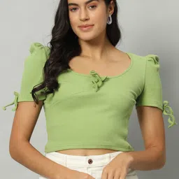 Chemistry Ribbed Tie-Up Neck Fitted Crop Top-picture-33