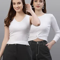 Friskers Women White Pack of 2 Solid Tops-picture-14