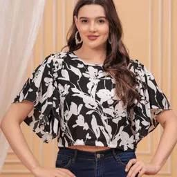 KALINI Women Floral Printed Flared Sleeve Crop Top-picture-11
