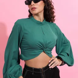 KETCH Puff Sleeves Twisted Crop Top-picture-28