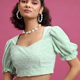 Tokyo Talkies Self Design Sweetheart Neck Crop Top-image-54