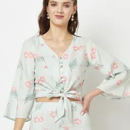 Crimsoune Club Floral Printed Flared Sleeve Crop Top-image-44
