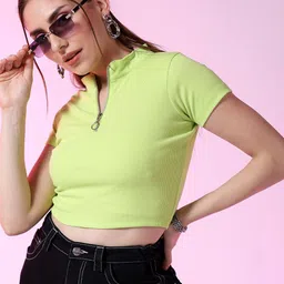 Freehand by The Indian Garage Co Women Mandarin Collar Opaque Crop Top-picture-18