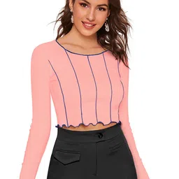 Sanwariya Silk Vertical Stripes Round Neck Crop Top-picture-13