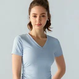 JC Collection V-Neck Ruched Fitted Sports Top-image-49