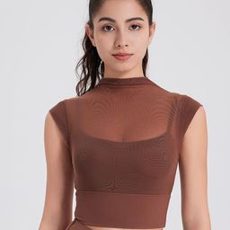 JC Collection High Neck Cap Sleeves Fitted Crop Sports Top-picture-31