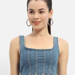 Madame Sleeveless Square Neck Cotton Fitted Crop Top-picture-38