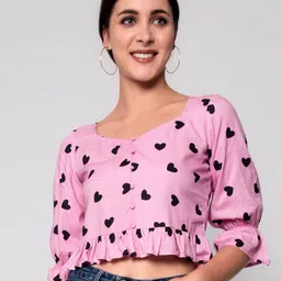 God Bless Pink Print Crop Top-image-67