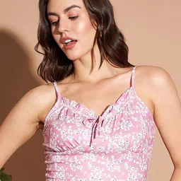 Marie Claire Pink & White Floral Printed Shoulder Straps Sleeveless Gathered Bralette Top-image-48