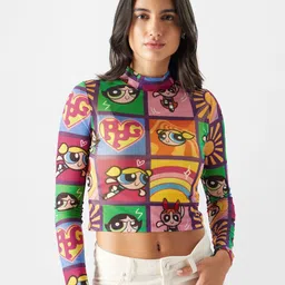 The Souled Store Powerpuff Girls Printed High Neck Crop Top image 1