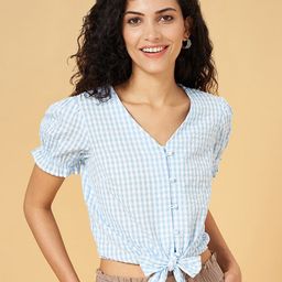 Honey by Pantaloons Checked Puff Sleeve Cotton Crop Top-picture-37
