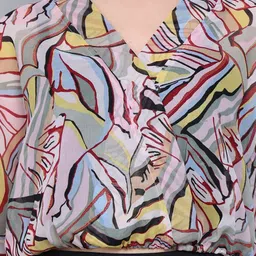 Baawri Abstract Print V-Neck Kimono Sleeves Wrap Top image 4