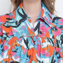 Oxolloxo Orange & Blue Linen Boxy Crop Top image 4