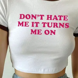 StyleCast x Revolte Typography Printed Round Neck Crop Top image 2