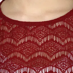 La Zoire Maroon Lace Inserts Extended Sleeves Pure Cotton Crop Top image 2