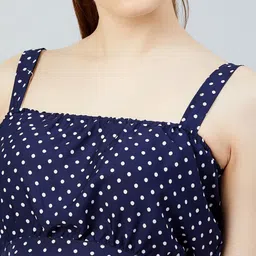 CHIMPAAANZEE Navy Blue & White Print Blouson Crop Top image 2